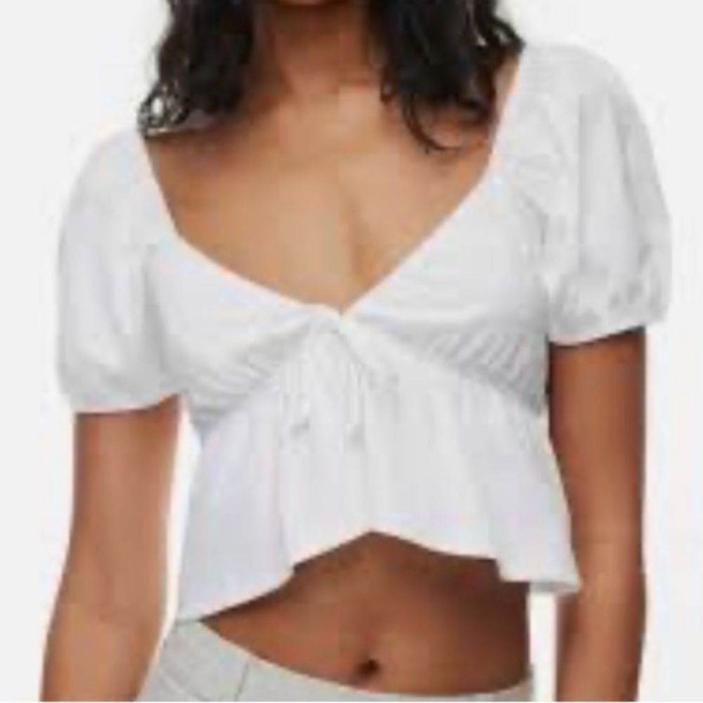 Aritzia Sunday Best White Puff Sleeve Crop Top extra small